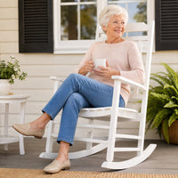 Solid Wood Outdoor Rocking Chair with Slatted Back