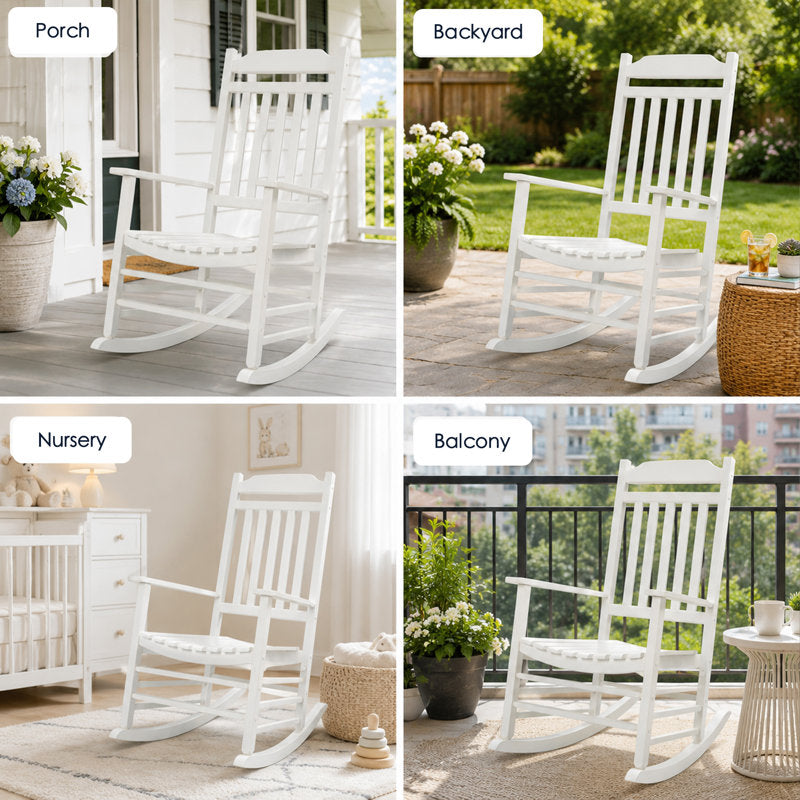 Solid Wood Outdoor Rocking Chair with Slatted Back