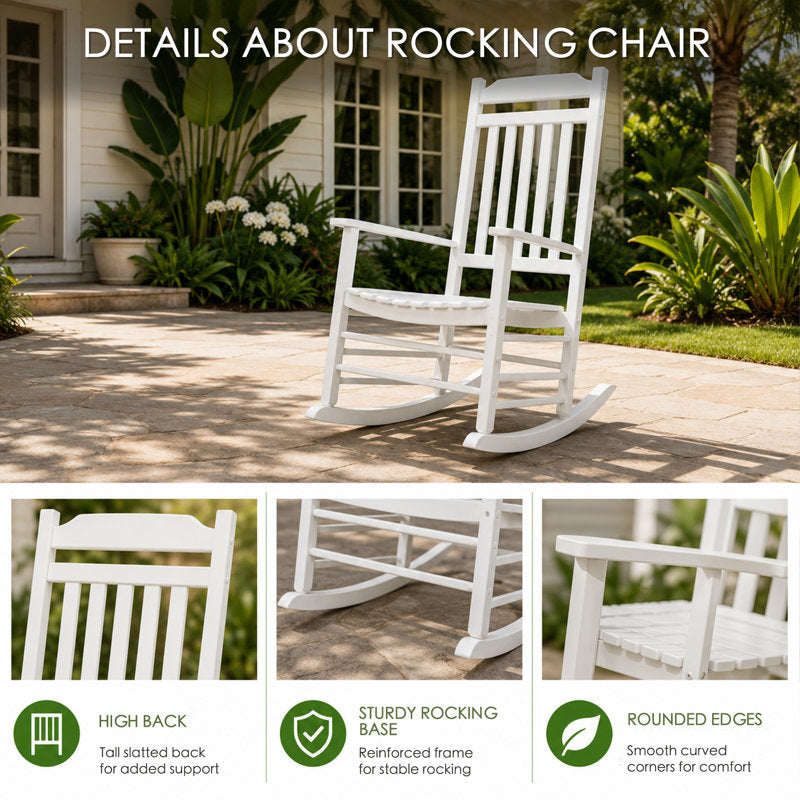 Solid Wood Outdoor Rocking Chair with Slatted Back