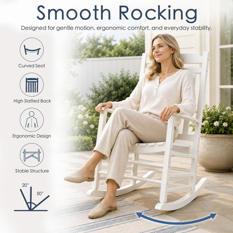 Solid Wood Outdoor Rocking Chair with Slatted Back
