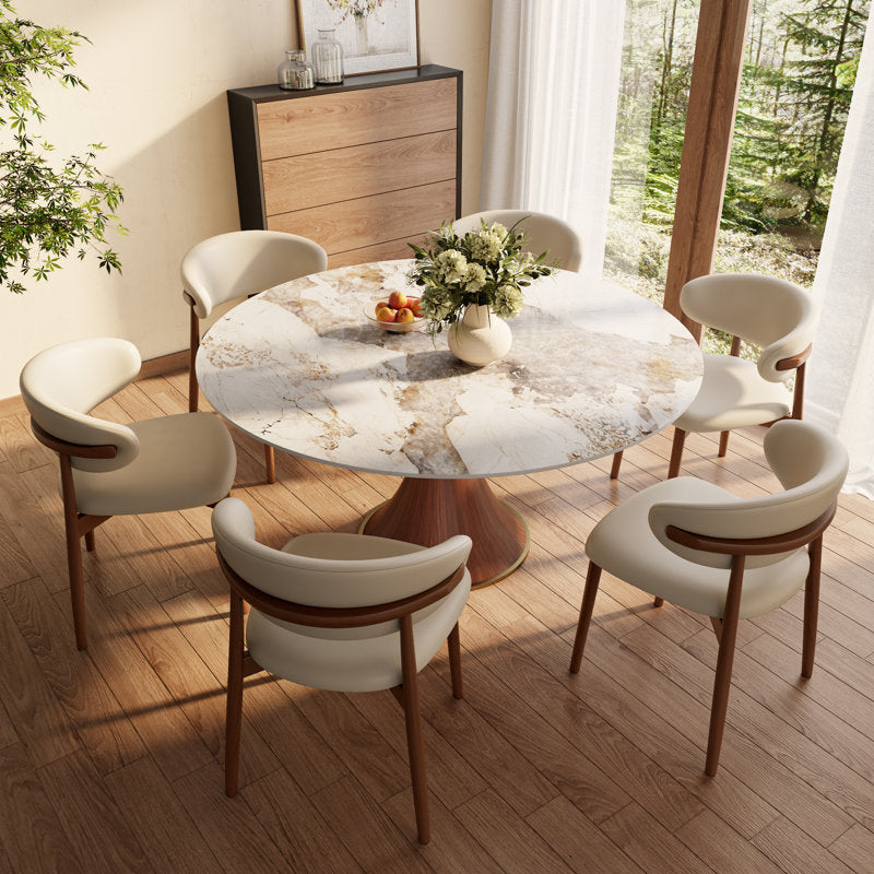 Boston Natural Stone 5D Printed Top 6 Seater Dining Table Set