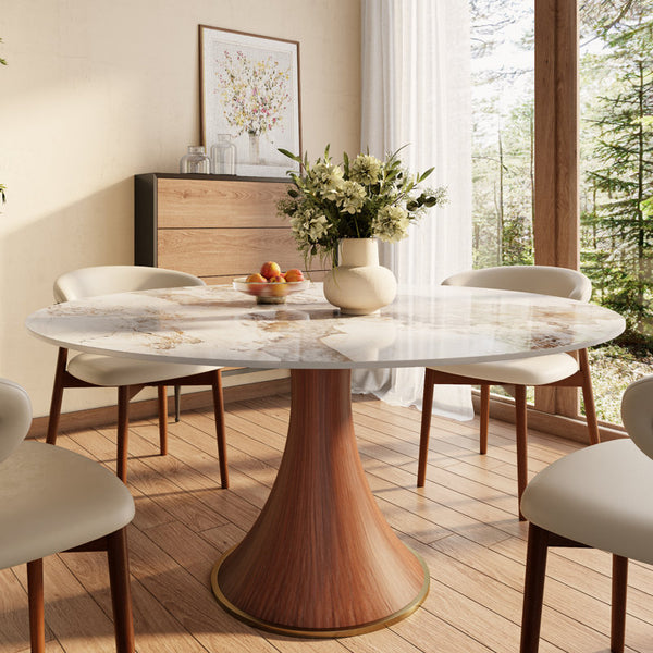Boston Natural Stone 5D Printed Top 6 Seater Dining Table Set
