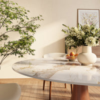 Boston Natural Stone 5D Printed Top 6 Seater Dining Table Set