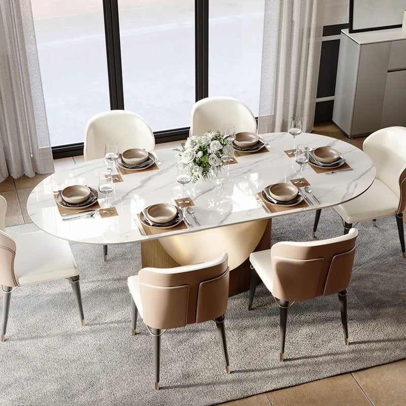 Italian Lucca Natural Stone 6 Seater Dining Table Set
