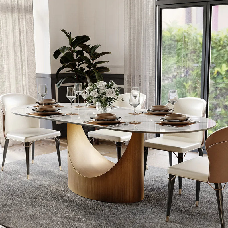 Italian Lucca Natural Stone 6 Seater Dining Table Set