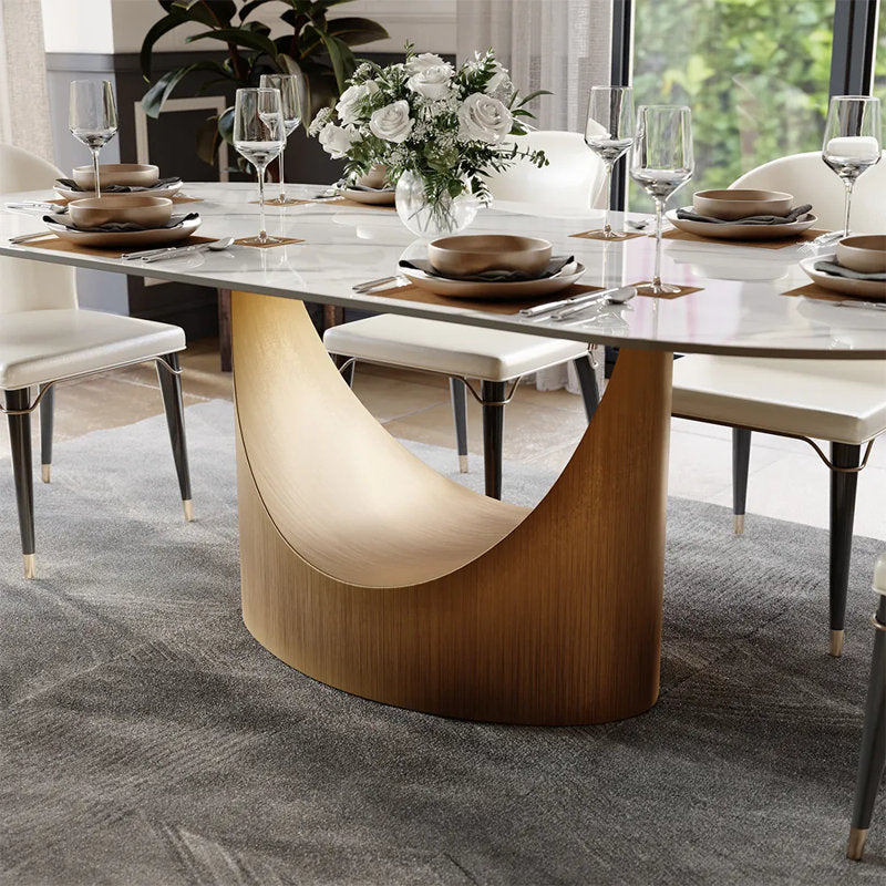 Italian Lucca Natural Stone 6 Seater Dining Table Set