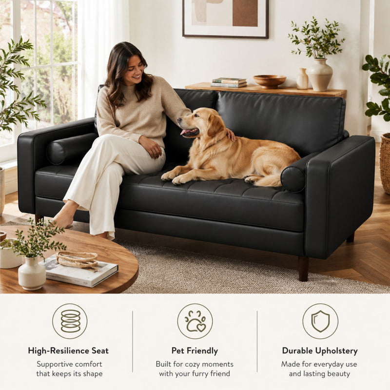 Bridgeview Leather Mid-Century Modern Upholstered Loveseat