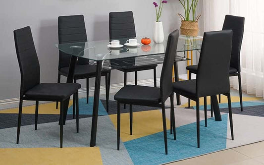 Penang Malaysian Glass 6 Seater Dining Table Set - front view