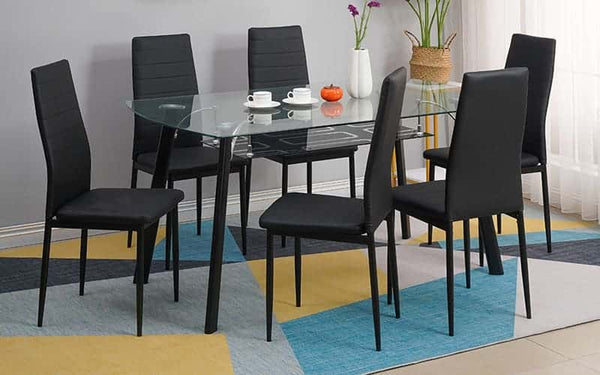 Penang Malaysian Glass 6 Seater Dining Table Set