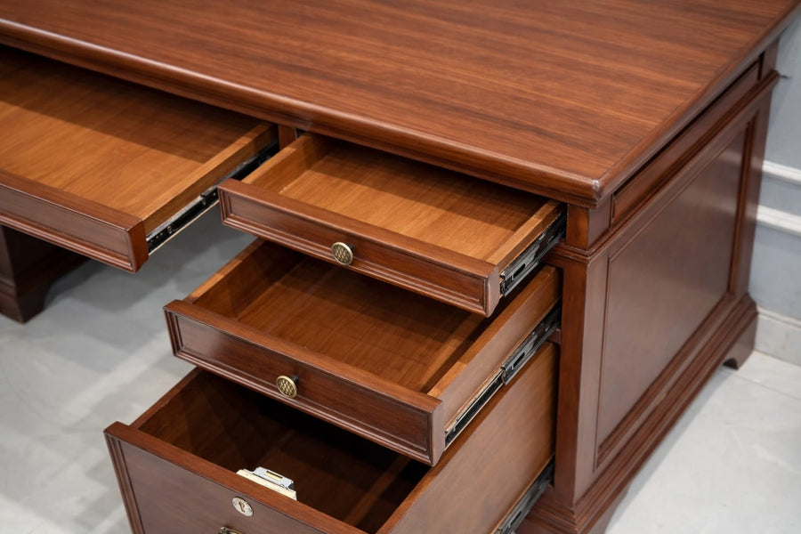 Classic Wooden Executive Office Table with Storage Drawers | Premium Work Desk