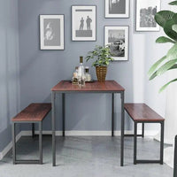 3-Piece Dining Table Set with 2 Benches Wood Table Top