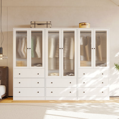 94.5"W Modern Fluted Glass Armoire with Soft-Close Doors