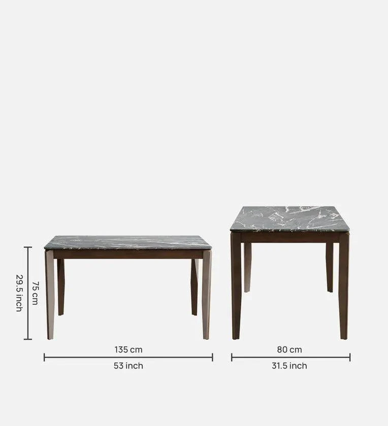 Solid Wood 4 Seater Dining Set In Marble Finish