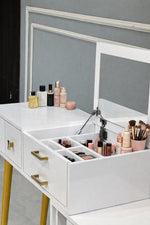 Valentina White Makeup Vanity Dressing Table with Mirror with Stool Vanity Desk, Makeup Vanity with Mirror, White Desk with Drawers, Makeup Vanity Desk, for Bedroom