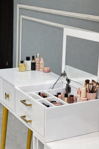 Valentina White Makeup Vanity Dressing Table with Mirror with Stool Vanity Desk, Makeup Vanity with Mirror, White Desk with Drawers, Makeup Vanity Desk, for Bedroom