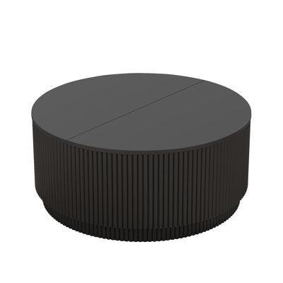 Round coffee table with tapered base and hidden storage