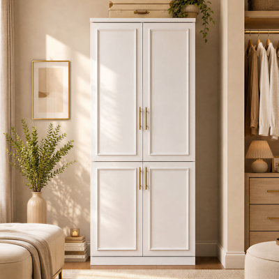 31.7" Wide 4-Door Wardrobe Armoire with Hanging Rod