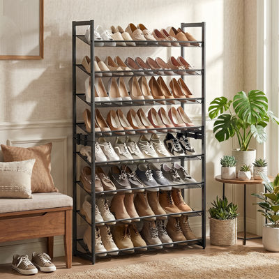 Stackable Shoe Rack, 32-40 Pair, Adjustable Flat or Angled Shelves