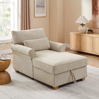 Luxury Arts 37.4’’ Upholstered Storage Chaise Lounge With Adjustable Backrest in Beige