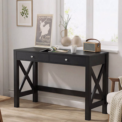 Luxury Arts 39.4" W Writing Desk with 2 Drawers in Black