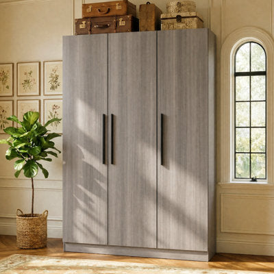 3-Door Wardrobe Armoire with Hanging Rod & Storage Shelves