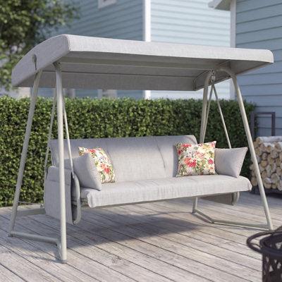 3 To 4 Person Outdoor Patio Swing Chair, 2-In-1 Convertible Porch Swing Glider Chair With Removable Cushions, Adjustable Canopy & Pillows in Gray - Luxury Arts swing chair