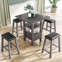 5-Pieces Counter Height Wood Kitchen Dining Table Set