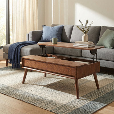 47" W Solid Oak Lift-Top Coffee Table with Storage
