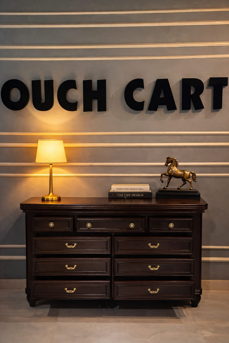 Classic Dark Wood Chest of Drawers with Brass Handles | Elegant Storage Cabinet