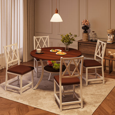 5-Piece 35.4" Round Extendable Dining Table Set - Luxury Arts dining set