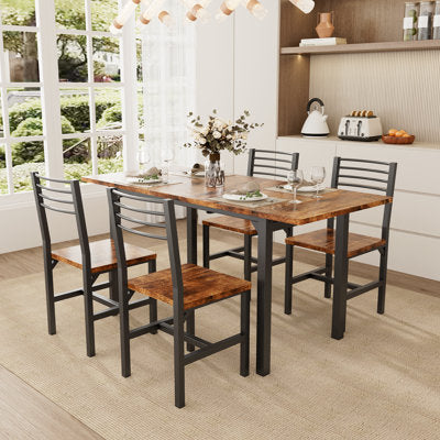 5-Piece Wood and Metal Dining Set with Extendable Four Leg Table - Luxury Arts dining set