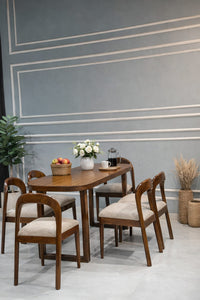 Modern Wooden 4-Seater Dining Table Set with Cushioned Chairs | Elegant Home Dining Furniture