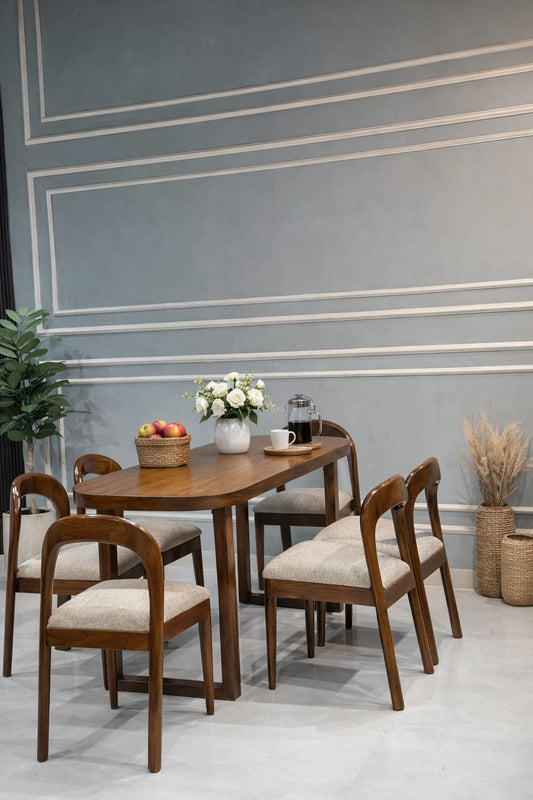 Modern Wooden 4-Seater Dining Table Set with Cushioned Chairs | Elegant Home Dining Furniture