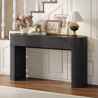 55'' Tambour Console Table With Oval Tabletop For Living Room Hallway Foyer Entrance Study in Black - Luxury Arts console table