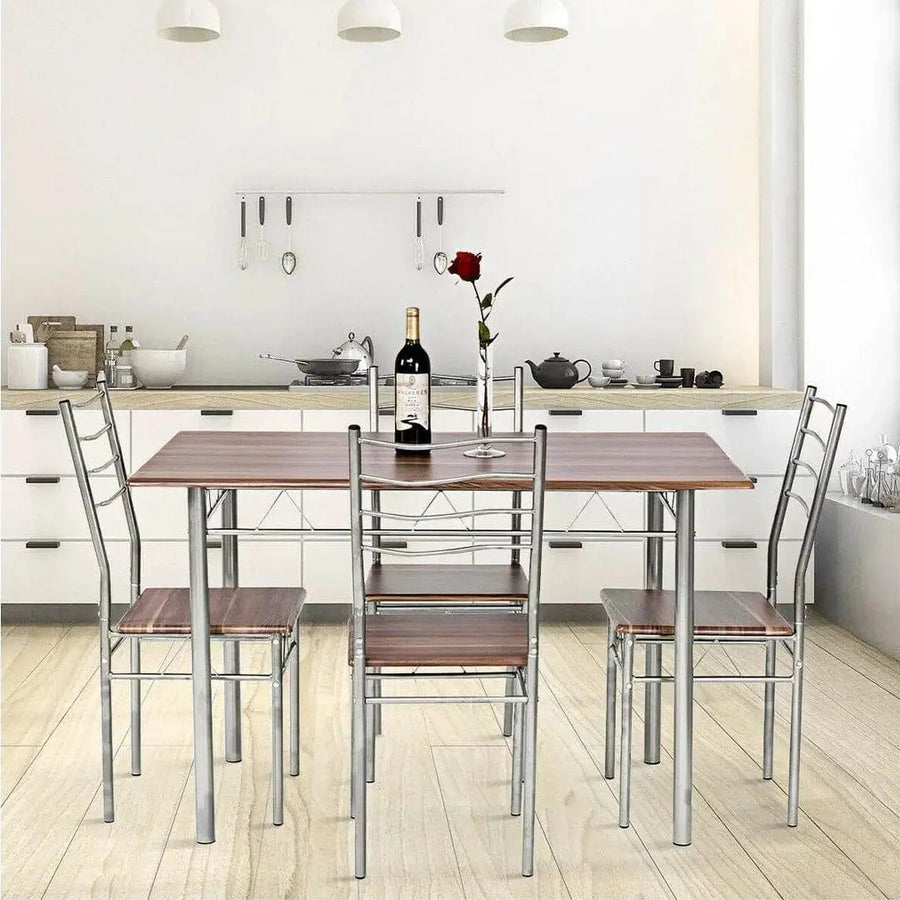 5 Piece Dining Table Set Wood Metal