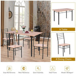 5-Pieces Dining Table Set 4 Chairs MDF Metal Frame Kitchen Furniture Brown