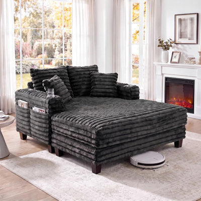 Luxury Arts 64" Oversized Upholstered Chaise Lounge Chair With Solid Wood Frame, Deep Seating & Soft Fabric,  Living Room Indoor Accent Chair For Lounging & Reading (Corduroy, Grey)