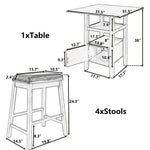 5-Pieces Counter Height Wood Kitchen Dining Table Set