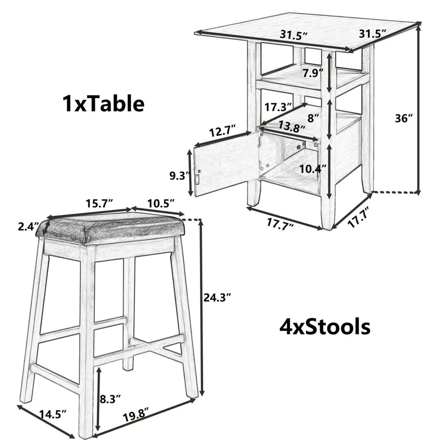 5-Pieces Counter Height Wood Kitchen Dining Table Set