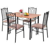 5 Piece Dining Set Wood Metal Table and 4 Chairs Kitchen Breakfast Furniture