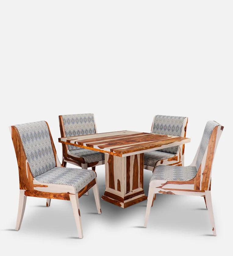 Sheesham Wood 4 Seater Dining Set in Vintage White & Teak Finish