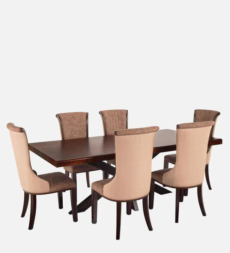 Solid Wood 6 Seater Dining Sets In Brown Colour