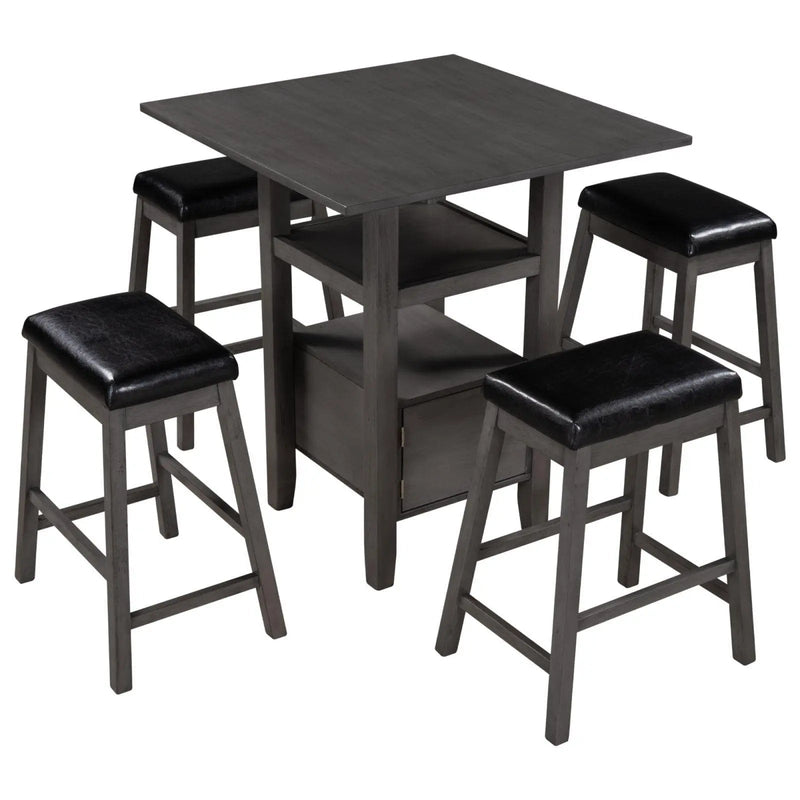 5-Pieces Counter Height Wood Kitchen Dining Table Set