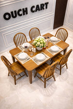Solid Wood 6 Seater Dining Table Set with Windsor Back Chairs – Natural Oak Finish
