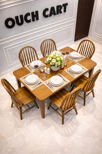 Solid Wood 6 Seater Dining Table Set with Windsor Back Chairs – Natural Oak Finish