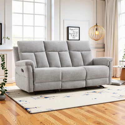 81" Wide Modern Chenille Upholstered Manual Reclining Sofa in Light Gray