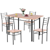 5-Pieces Dining Table Set 4 Chairs MDF Metal Frame Kitchen Furniture Brown