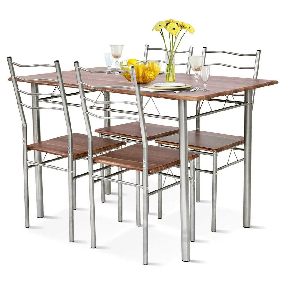 5 Piece Dining Table Set Wood Metal