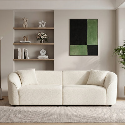 Luxury Arts 87" Curved Boucle Sofa Modern Cream Style 3-Seater Couch with Solid Wood Frame Beige Upholstered Minimalist Sofa for Living Room Apartment in Beige
