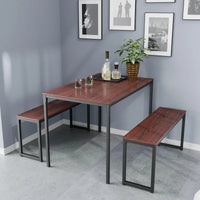 3-Piece Dining Table Set with 2 Benches Wood Table Top